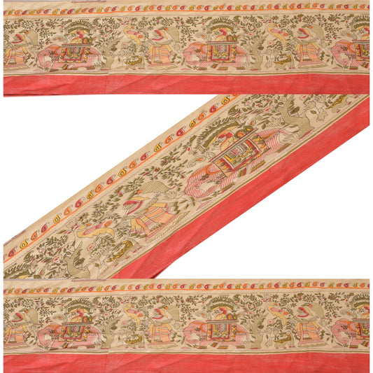 Sanskriti Vintage Sari Border Madhubani Printed 1Yd Trim Sewing Cream Craft Lace