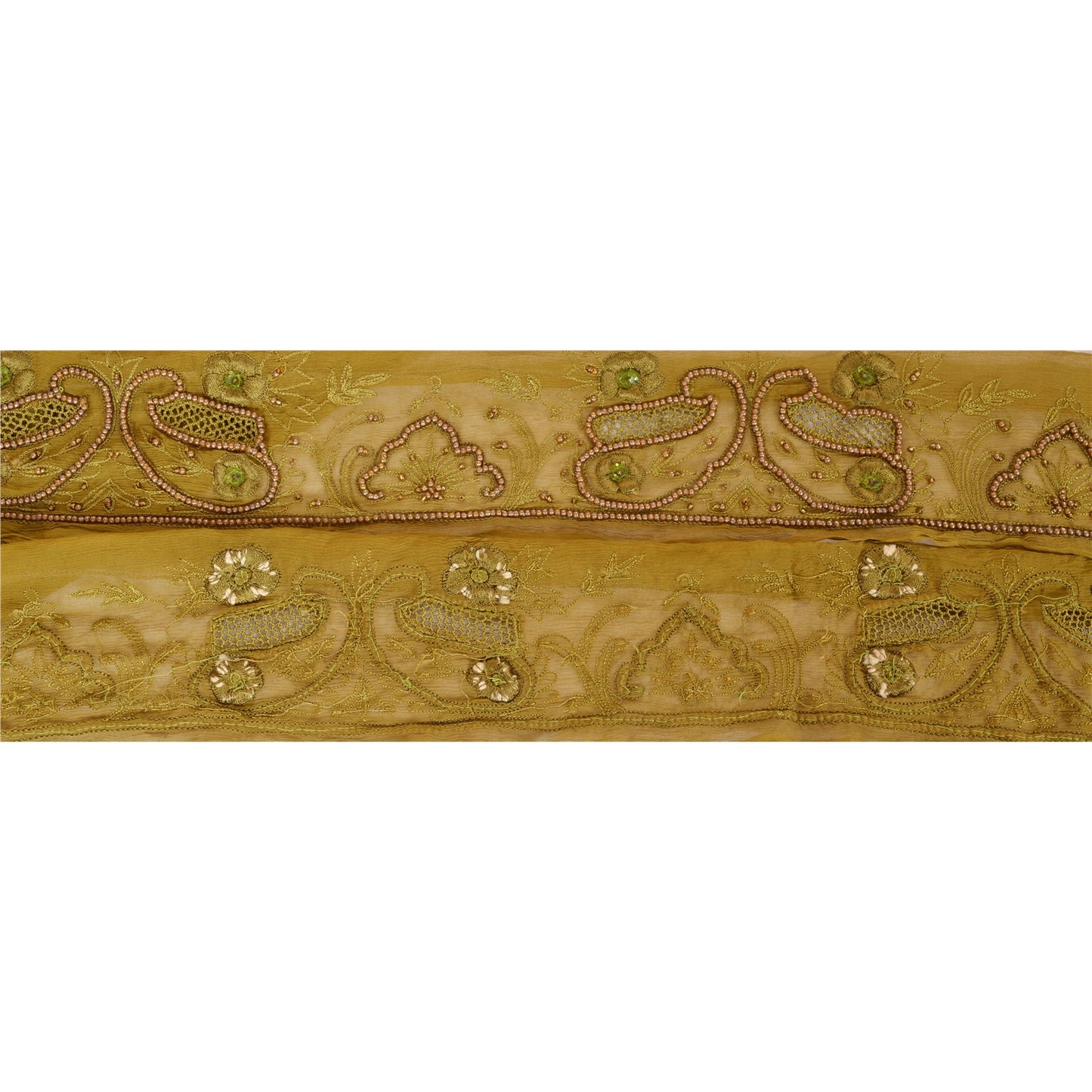 Sanskriti Vintage Sari Border Hand Beaded 1 Yd Indian Trim Sewing Green Lace