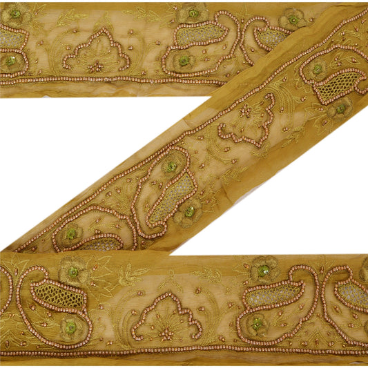 Sanskriti Vintage Sari Border Hand Beaded 1 Yd Indian Trim Sewing Green Lace