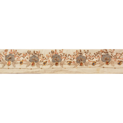 Sanskriti Vintage Sari Border Hand Beaded 1 Yd Craft Trim Sewing Cream Lace