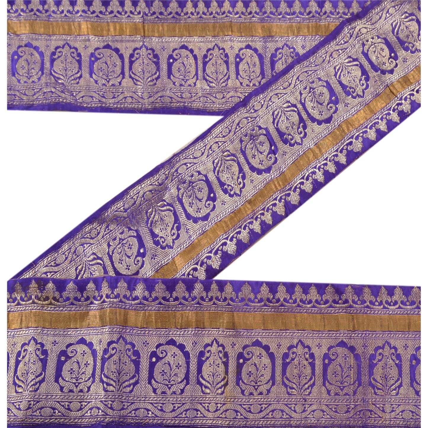 Sanskriti Vintage Sari Border Woven Brocade 1 YD Trim Craft Sewing Blue 4W Lace