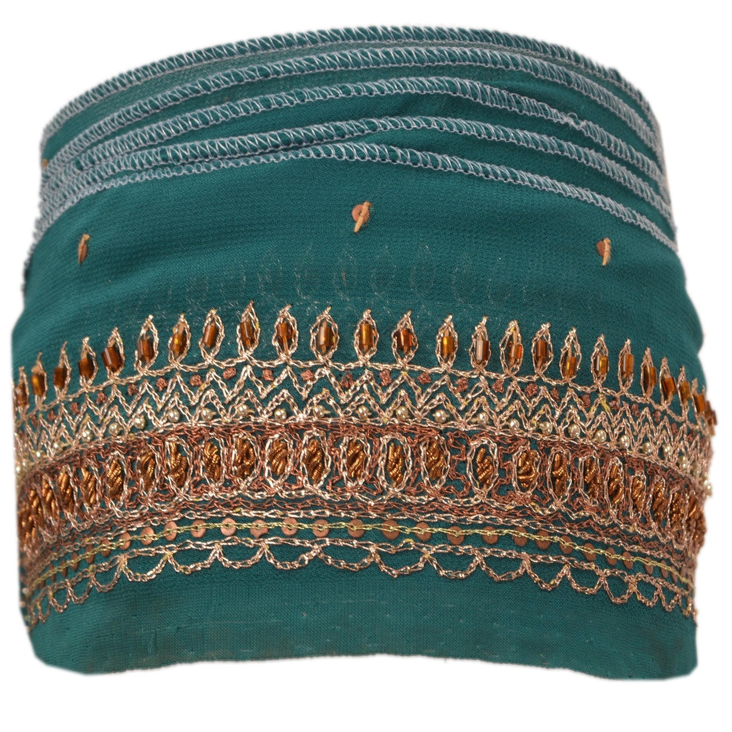 Sanskriti Vintage Border Hand Beaded 1 YD Indian Trim Ribbon Green Zari Lace