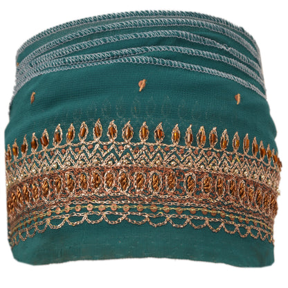 Sanskriti Vintage Border Hand Beaded 1 YD Indian Trim Ribbon Green Zari Lace