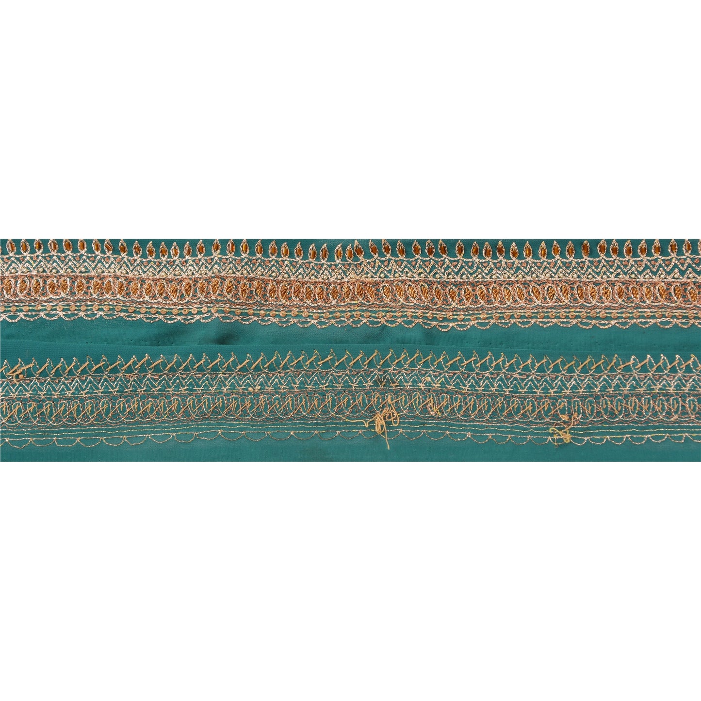 Sanskriti Vintage Border Hand Beaded 1 YD Indian Trim Ribbon Green Zari Lace