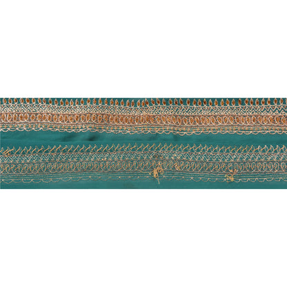 Sanskriti Vintage Border Hand Beaded 1 YD Indian Trim Ribbon Green Zari Lace