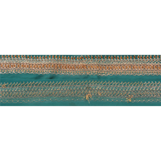 Sanskriti Vintage Border Hand Beaded 1 YD Indian Trim Ribbon Green Zari Lace