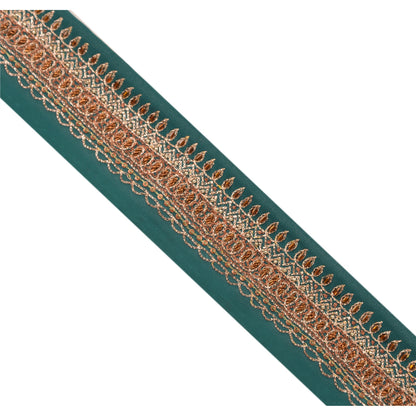 Sanskriti Vintage Border Hand Beaded 1 YD Indian Trim Ribbon Green Zari Lace