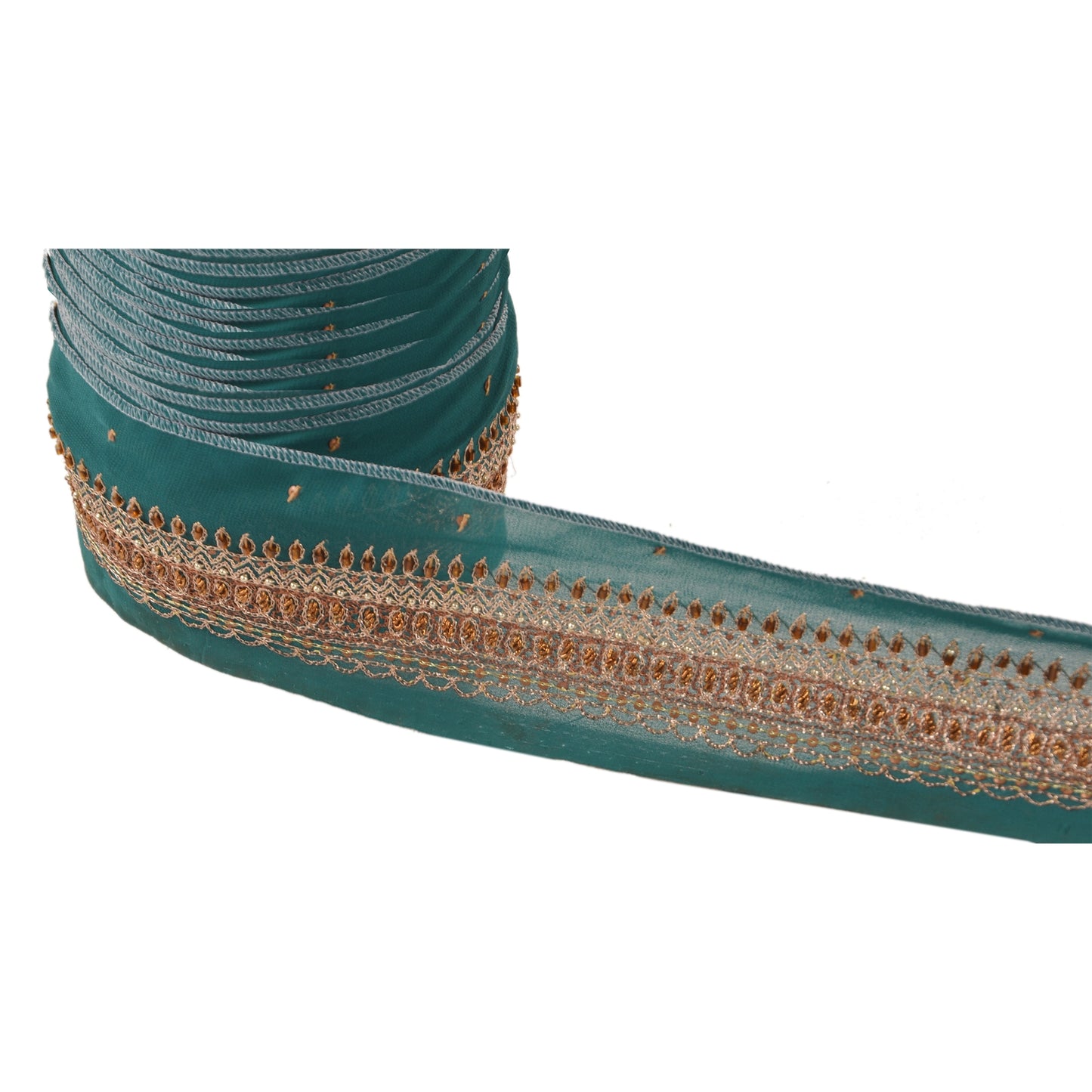 Sanskriti Vintage Border Hand Beaded 1 YD Indian Trim Ribbon Green Zari Lace