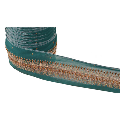 Sanskriti Vintage Border Hand Beaded 1 YD Indian Trim Ribbon Green Zari Lace