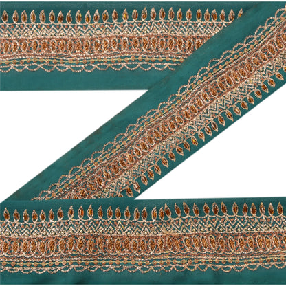 Sanskriti Vintage Border Hand Beaded 1 YD Indian Trim Ribbon Green Zari Lace