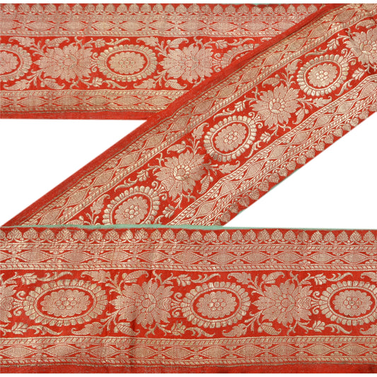 Sanskriti Vintage Sari Border Woven Brocade 1 YD Trim Craft Sewing Red Lace