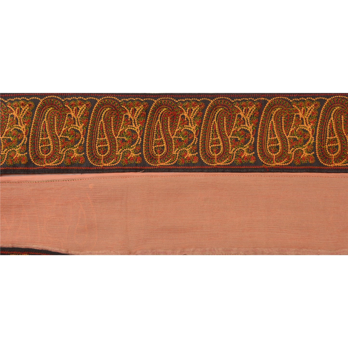 Sanskriti Vintage Sari Border Embroidered 1YD  Trim Sewing Peach Patch Lace 3.3"