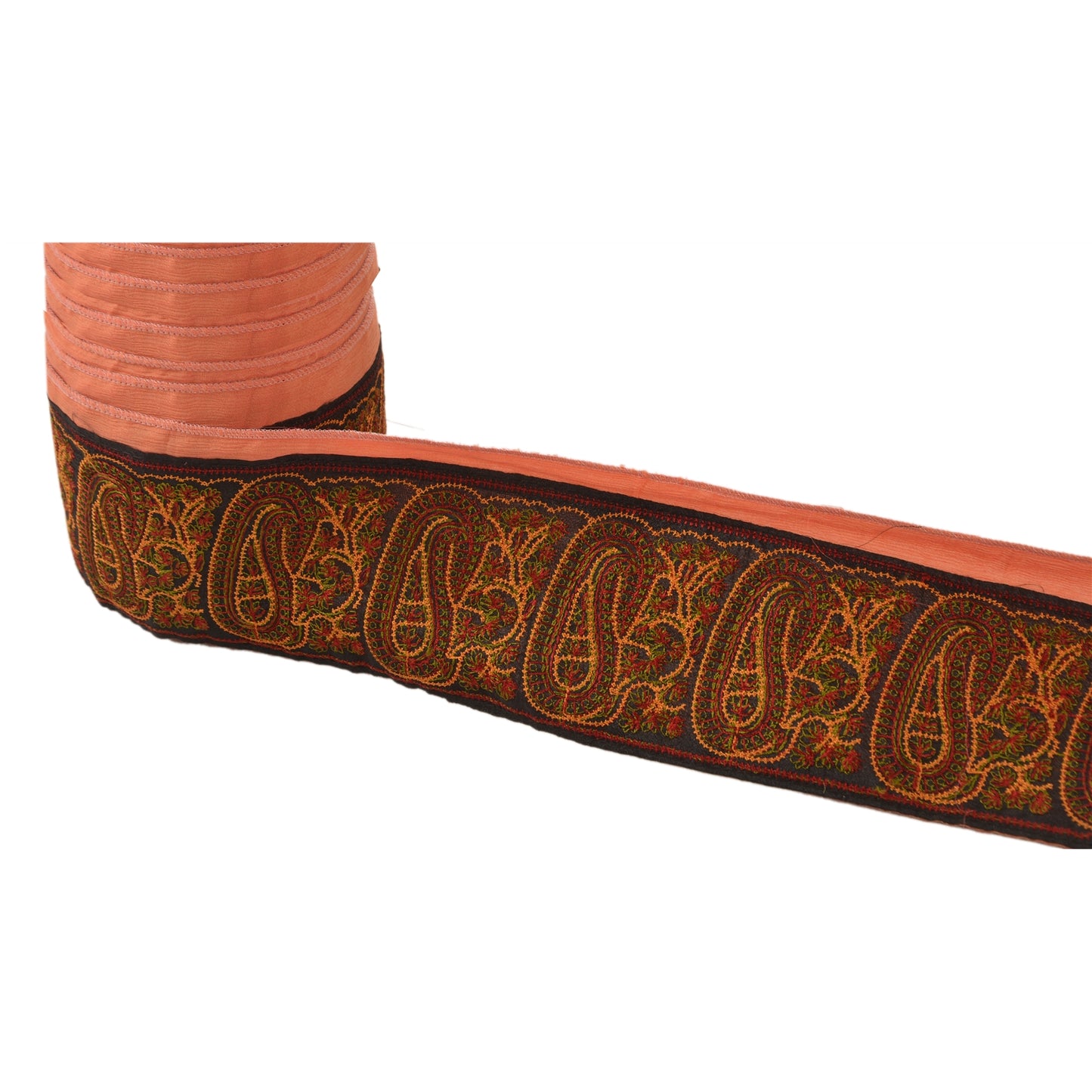 Sanskriti Vintage Sari Border Embroidered 1YD  Trim Sewing Peach Patch Lace 3.3"