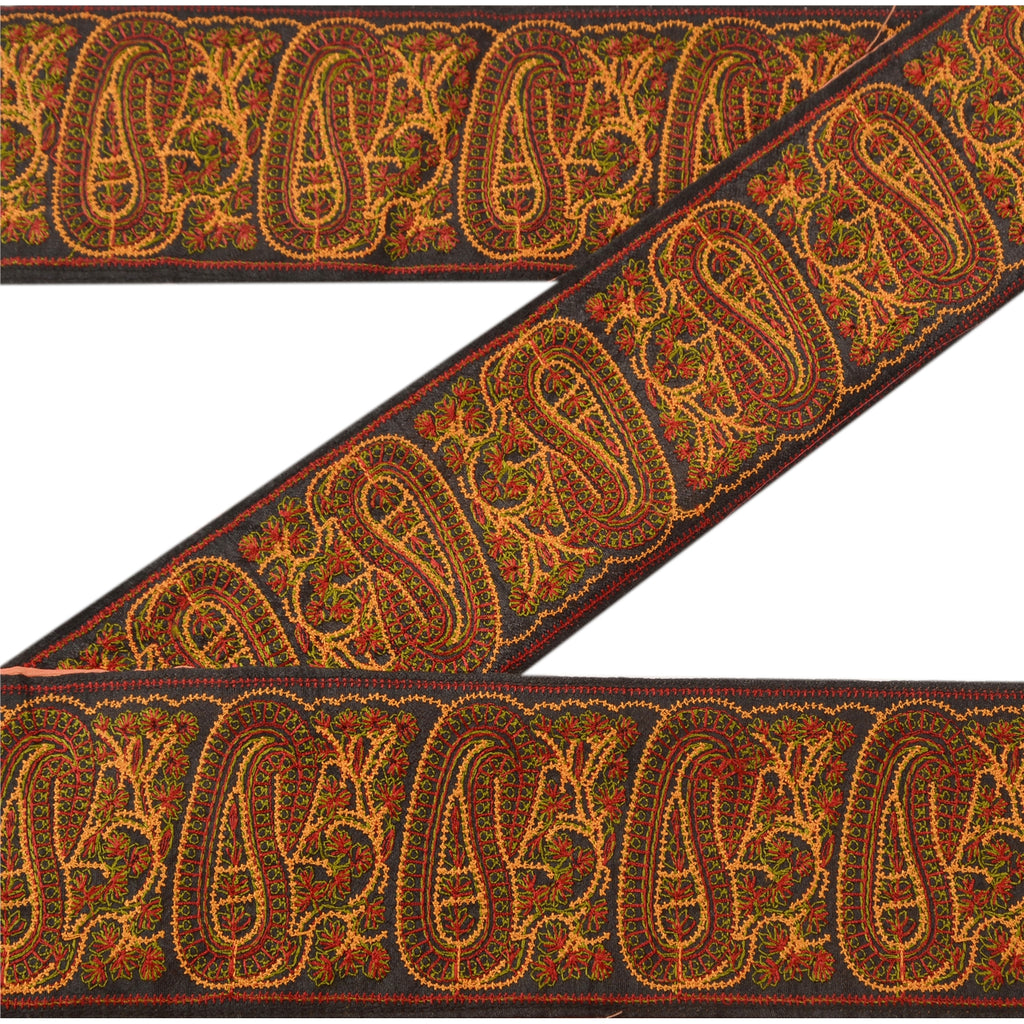 Sanskriti Vintage Sari Border Embroidered 1YD  Trim Sewing Peach Patch Lace 3.3"