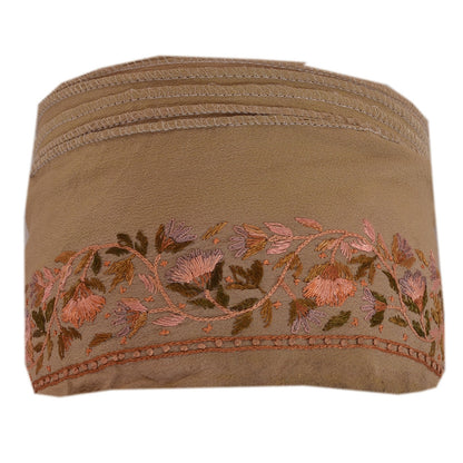 Sanskriti Vintage Sari Border Hand Embroidered 1Yd Indian Trim Ribbon Brown Lace