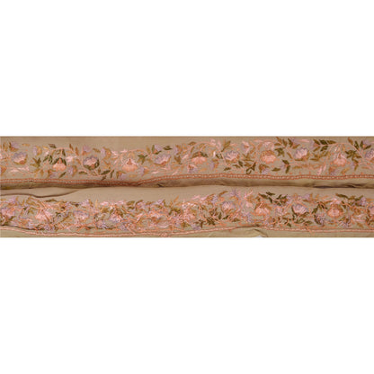 Sanskriti Vintage Sari Border Hand Embroidered 1Yd Indian Trim Ribbon Brown Lace