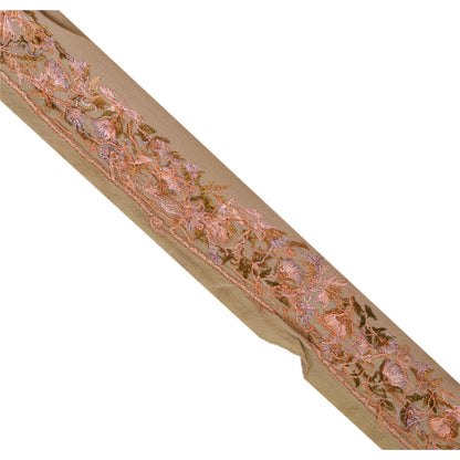 Sanskriti Vintage Sari Border Hand Embroidered 1Yd Indian Trim Ribbon Brown Lace