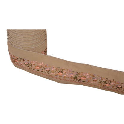 Sanskriti Vintage Sari Border Hand Embroidered 1Yd Indian Trim Ribbon Brown Lace