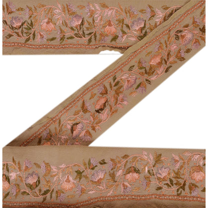 Sanskriti Vintage Sari Border Hand Embroidered 1Yd Indian Trim Ribbon Brown Lace