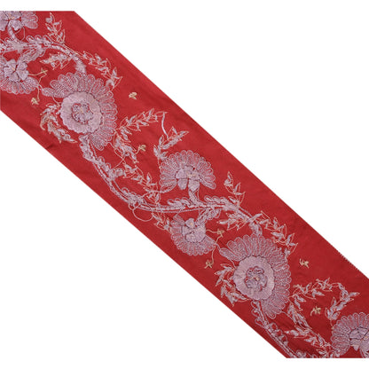 Sanskriti Vintage Sari Border Hand Beaded 1 Yd Indian Trim Sewing Red Decor Lace