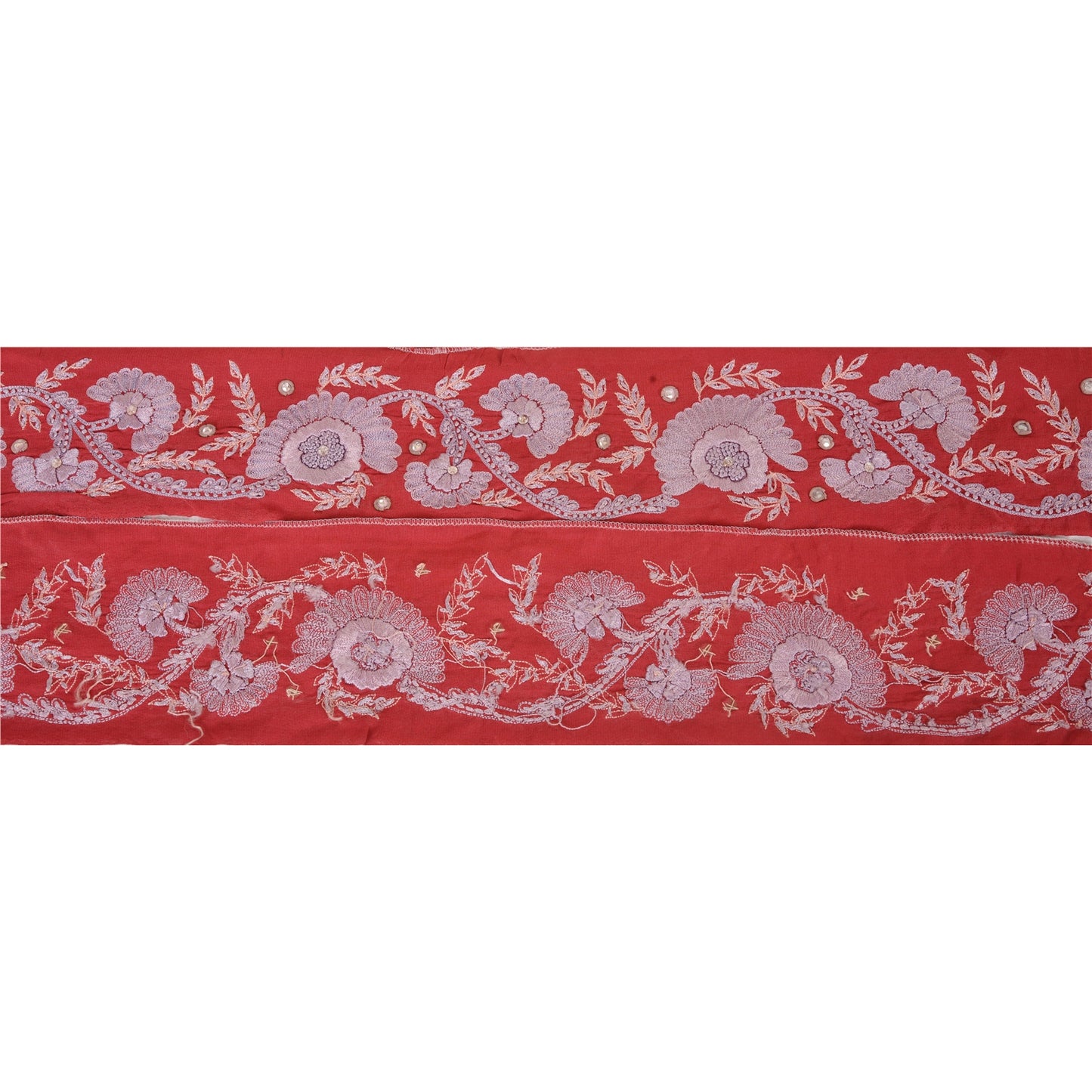 Sanskriti Vintage Sari Border Hand Beaded 1 Yd Indian Trim Sewing Red Decor Lace