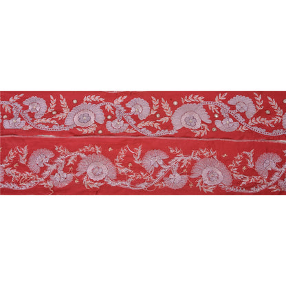 Sanskriti Vintage Sari Border Hand Beaded 1 Yd Indian Trim Sewing Red Decor Lace