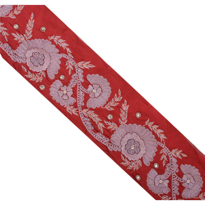 Sanskriti Vintage Sari Border Hand Beaded 1 Yd Indian Trim Sewing Red Decor Lace