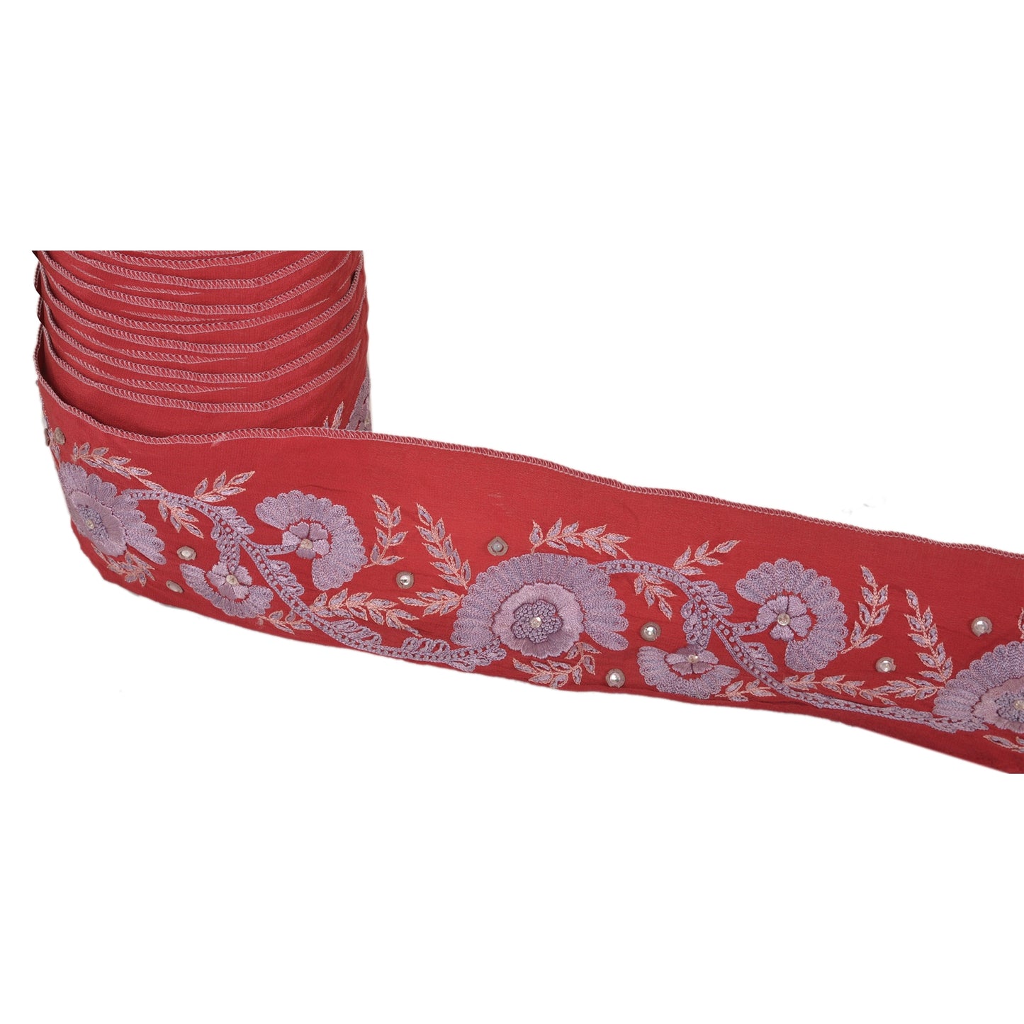 Sanskriti Vintage Sari Border Hand Beaded 1 Yd Indian Trim Sewing Red Decor Lace