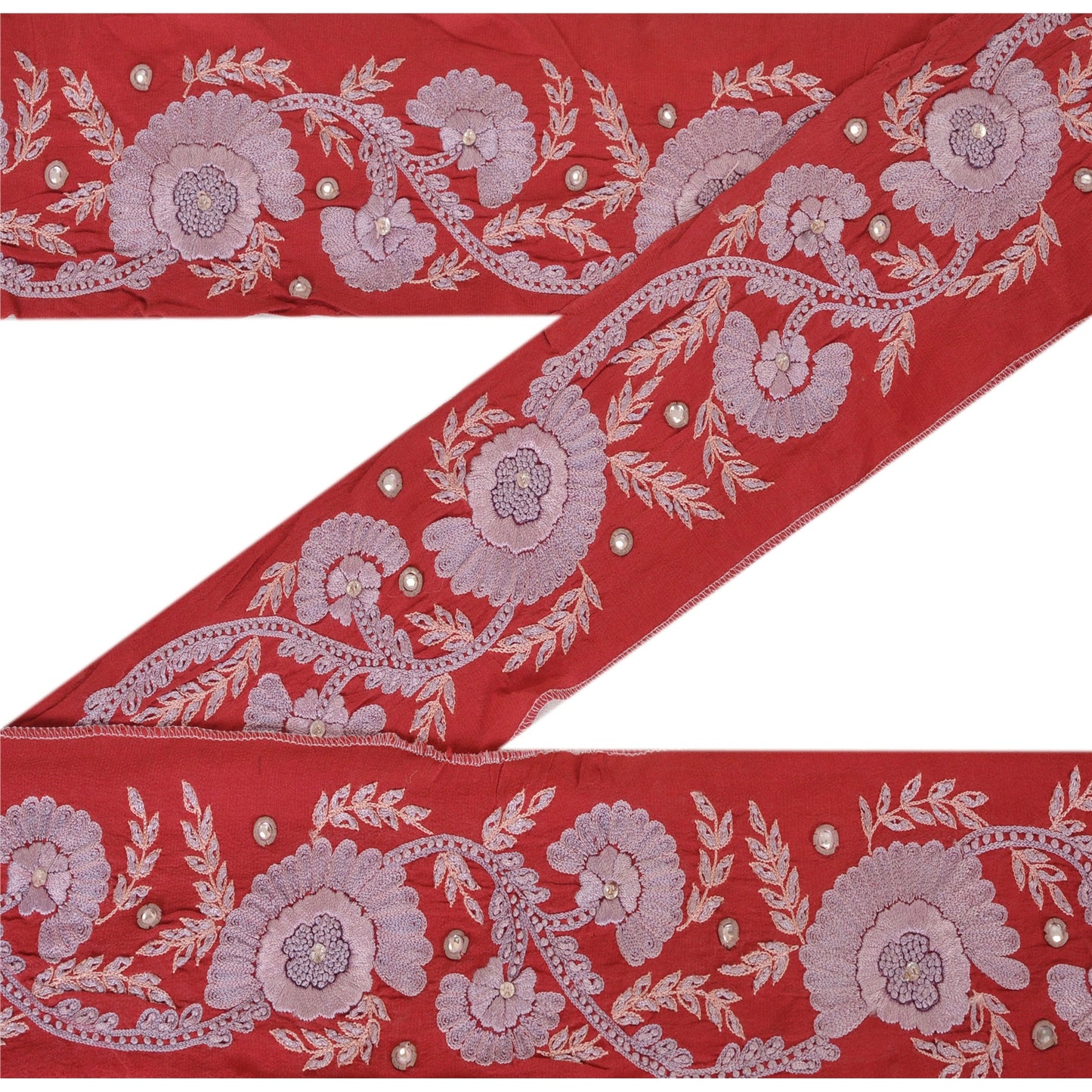 Sanskriti Vintage Sari Border Hand Beaded 1 Yd Indian Trim Sewing Red Decor Lace