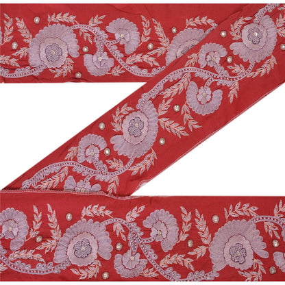 Sanskriti Vintage Sari Border Hand Beaded 1 Yd Indian Trim Sewing Red Decor Lace