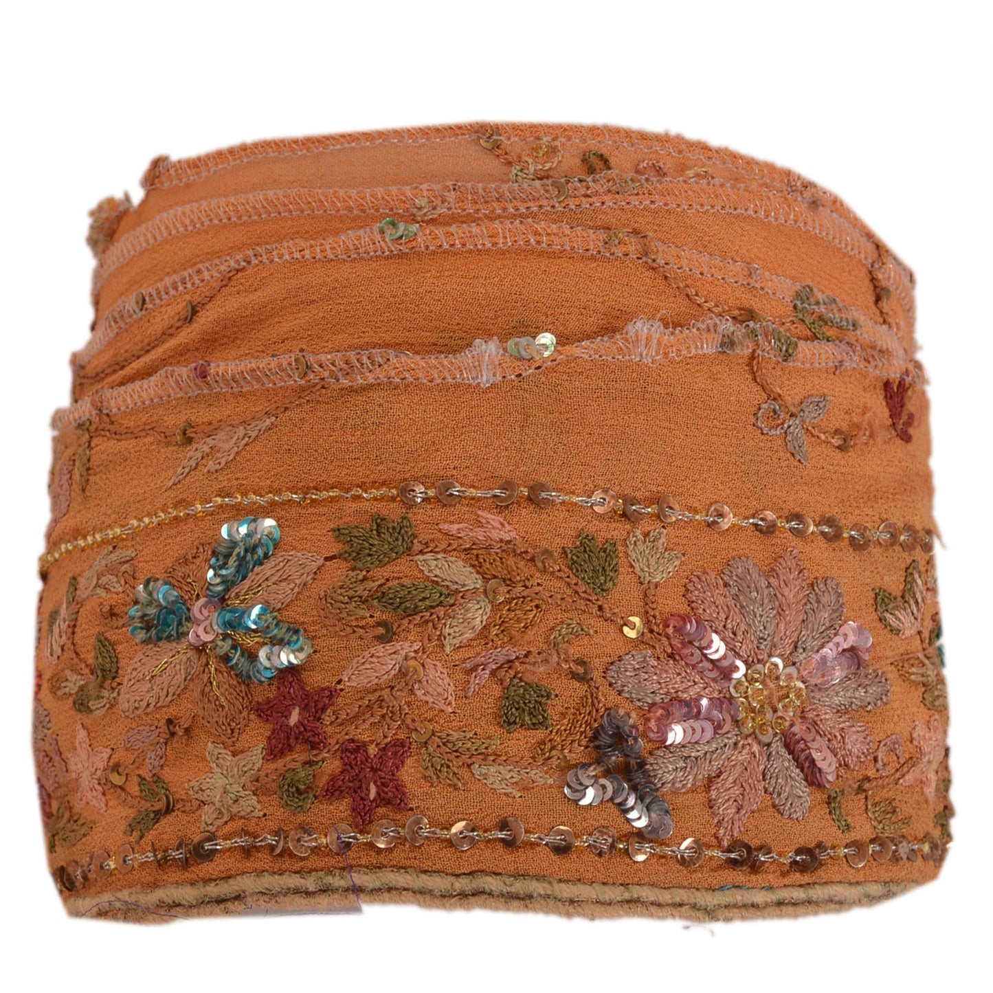 Sanskriti Vintage Sari Border Hand Beaded 1 Yd Indian Trim Ribbon Saffron Lace
