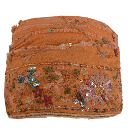 Sanskriti Vintage Sari Border Hand Beaded 1 Yd Indian Trim Ribbon Saffron Lace
