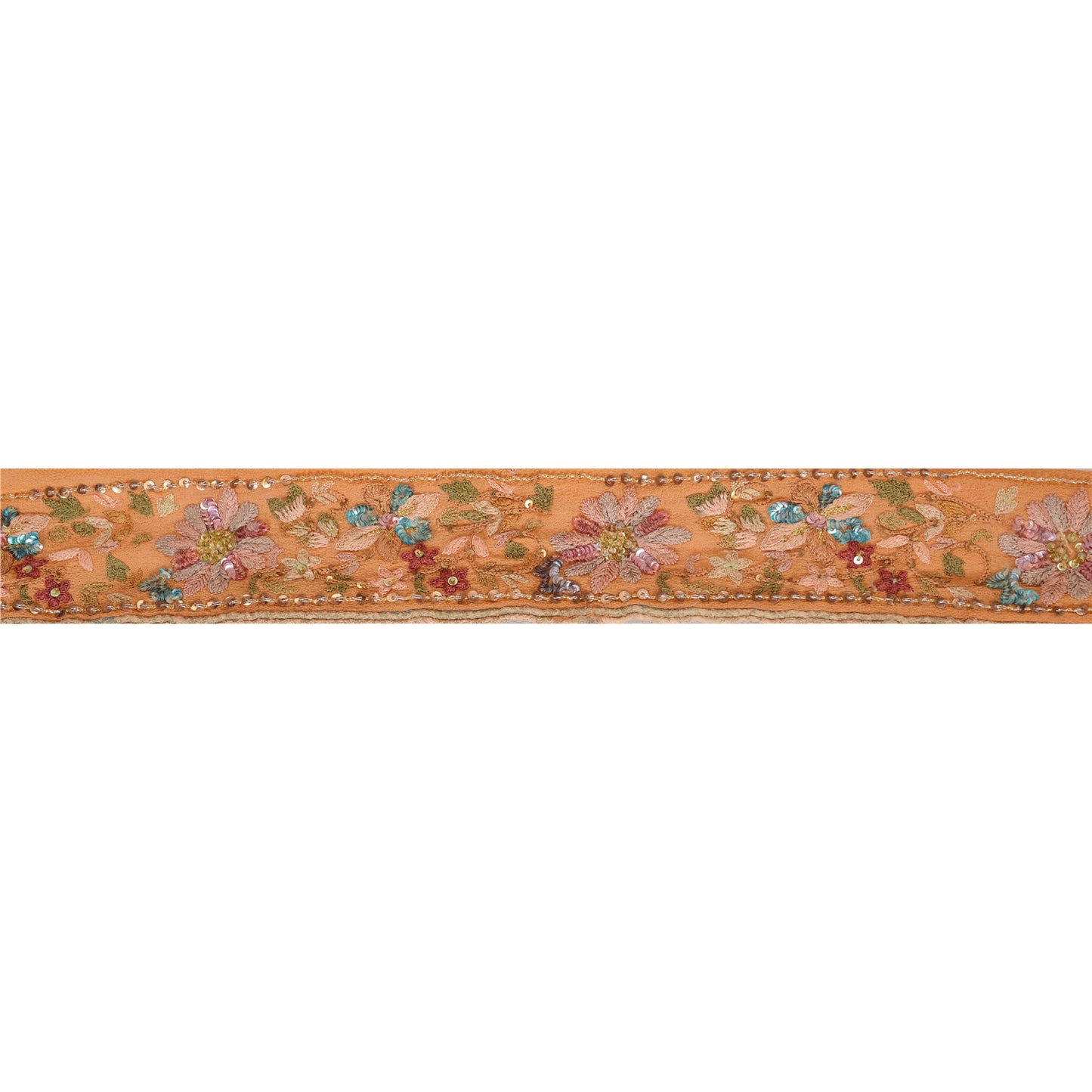 Sanskriti Vintage Sari Border Hand Beaded 1 Yd Indian Trim Ribbon Saffron Lace