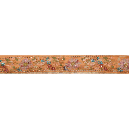 Sanskriti Vintage Sari Border Hand Beaded 1 Yd Indian Trim Ribbon Saffron Lace