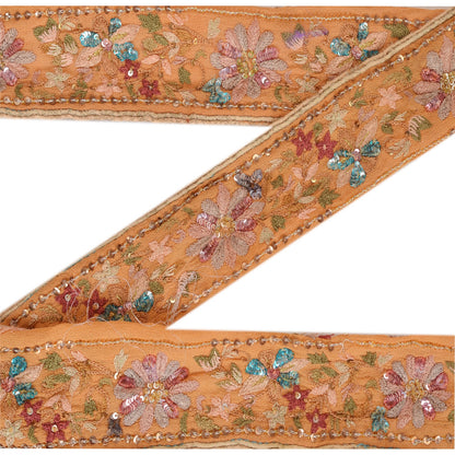 Sanskriti Vintage Sari Border Hand Beaded 1 Yd Indian Trim Ribbon Saffron Lace