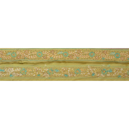 Sanskriti Vintage Sari Border Antique Hand Embroidered 1 Yd Trim Sewing Green Craft Lace