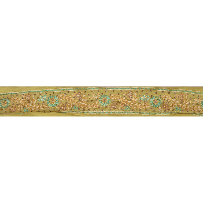 Sanskriti Vintage Saree/Sarees Border Hand Embroidered Crepe Silk 1 Yd Trim Zari Green Lace 1.5 W Trim upholstery fabric