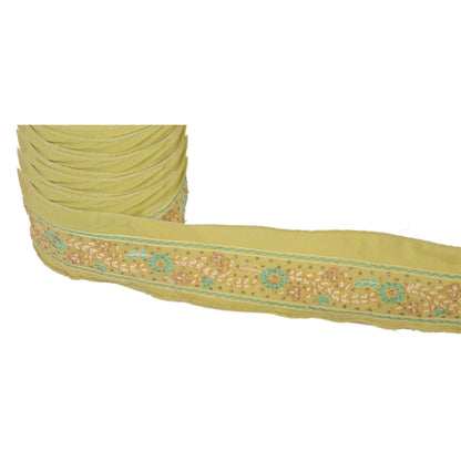 Sanskriti Vintage Sari Border Antique Hand Embroidered 1 Yd Trim Sewing Green Craft Lace