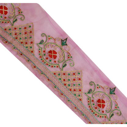 Sanskriti Vintage Sari Border Hand Beaded 1 Yd Indian Trim Sewing Pink Zari Lace