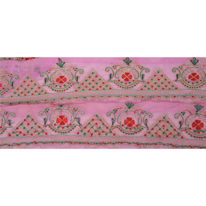 Sanskriti Vintage Sari Border Hand Beaded 1 Yd Indian Trim Sewing Pink Zari Lace