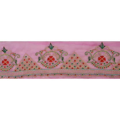Sanskriti Vintage Sari Border Hand Beaded 1 Yd Indian Trim Sewing Pink Zari Lace