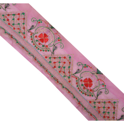 Sanskriti Vintage Sari Border Hand Beaded 1 Yd Indian Trim Sewing Pink Zari Lace