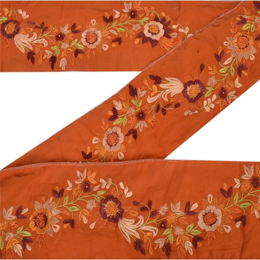 Sanskriti Vintage Sari Border Hand Beaded 1 Yd Indian Trim Sewing Orange Lace