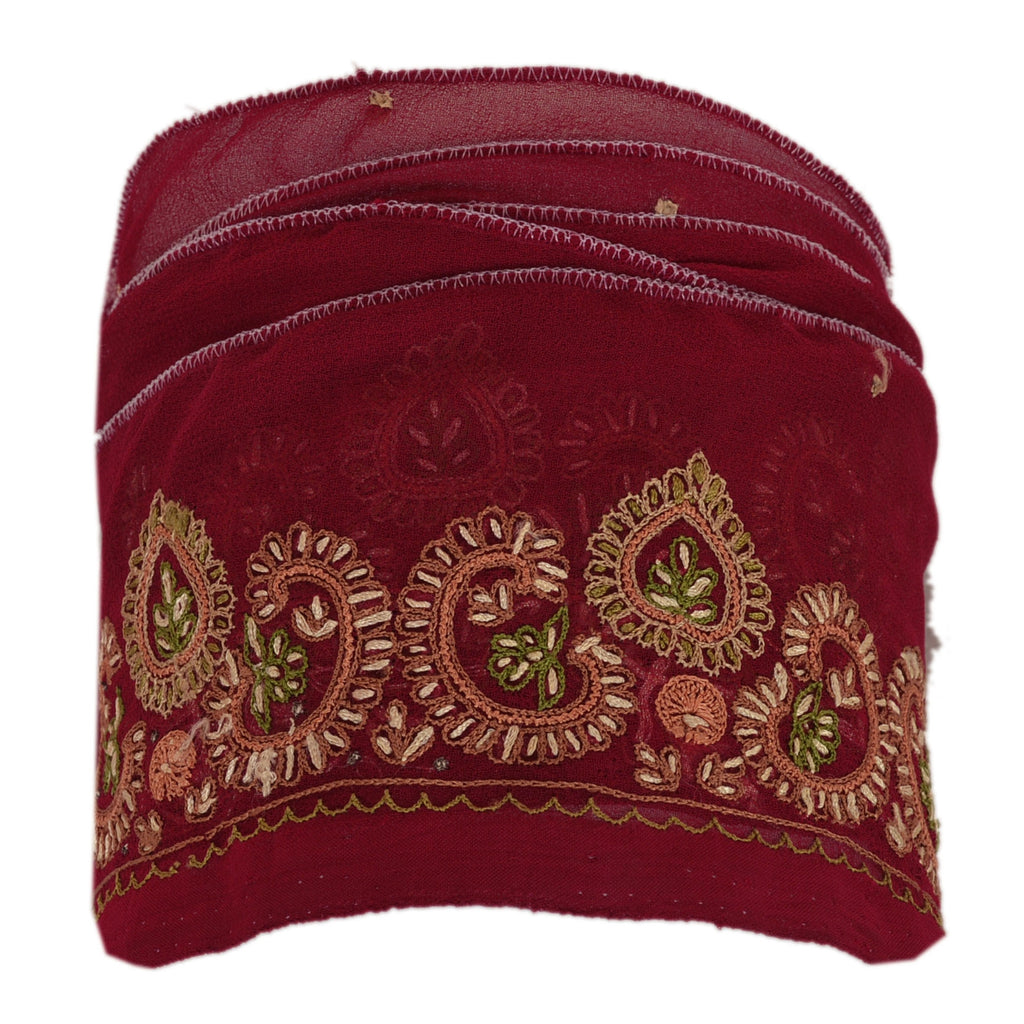 Sanskriti Vintage Border Antique Hand Embroidered 1YD Trim Sewing Red Craft Lace