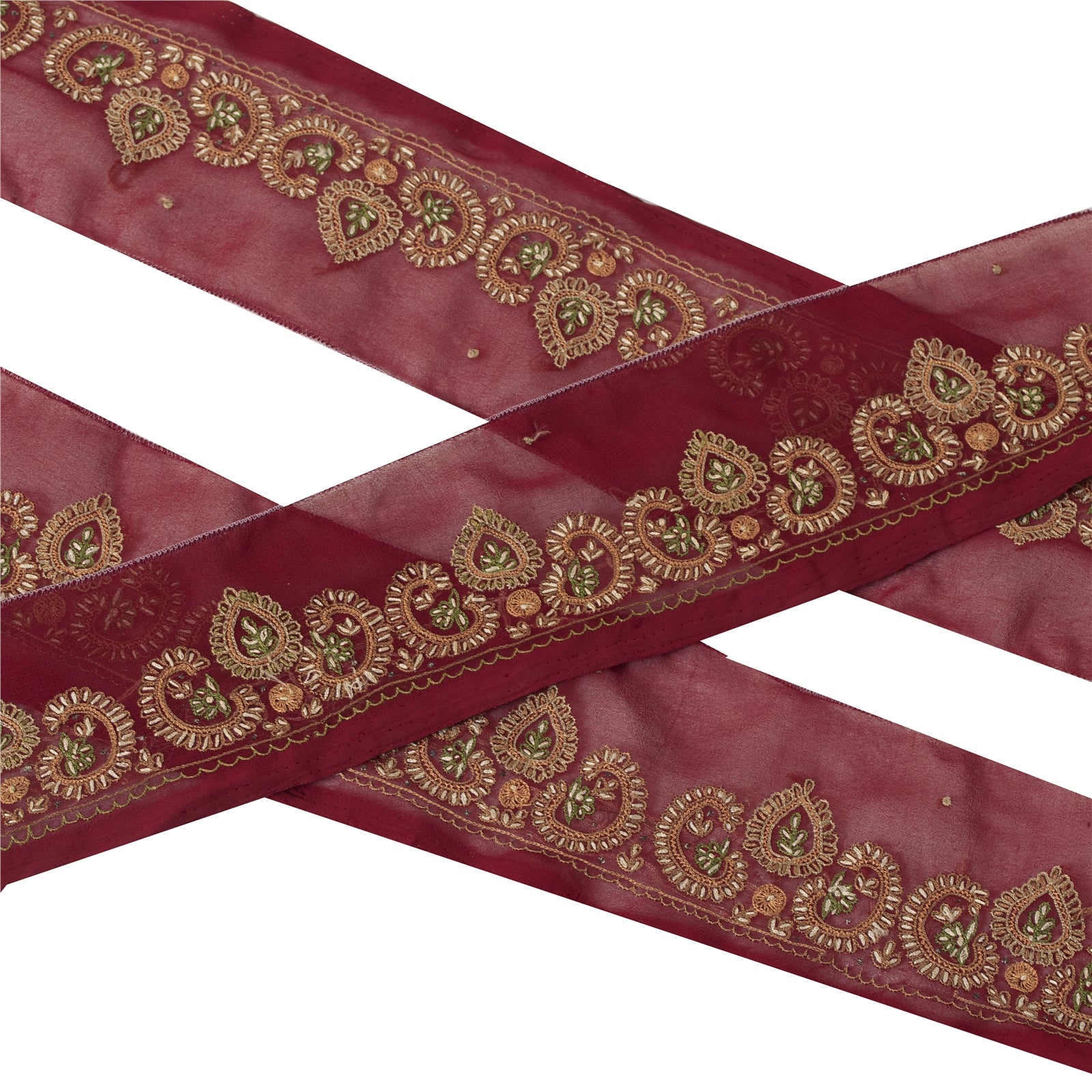 Sanskriti Vintage Border Antique Hand Embroidered 1YD Trim Sewing Red Craft Lace