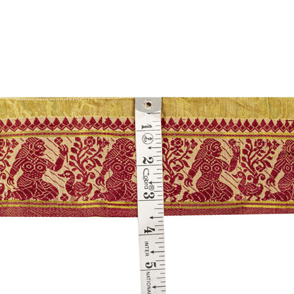 Sanskriti Vintage Cream Blend Silk 1 YD Sari Border Woven Baluchari Trim Sewing