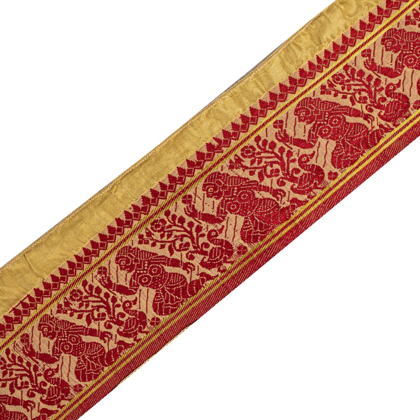 Sanskriti Vintage Cream Blend Silk 1 YD Sari Border Woven Baluchari Trim Sewing