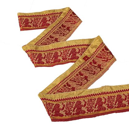 Sanskriti Vintage Cream Blend Silk 1 YD Sari Border Woven Baluchari Trim Sewing