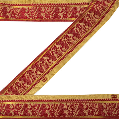 Sanskriti Vintage Cream Blend Silk 1 YD Sari Border Woven Baluchari Trim Sewing