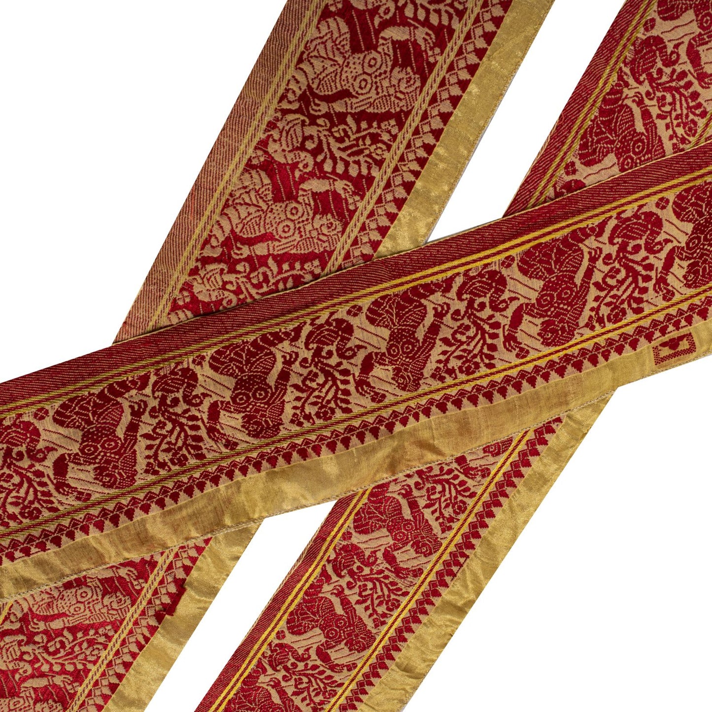Sanskriti Vintage Cream Blend Silk 1 YD Sari Border Woven Baluchari Trim Sewing